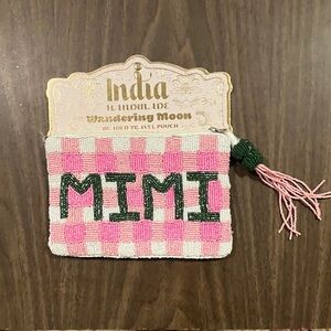 Mimi Pink and Green Beaded Wristlet